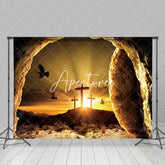 Aperturee - Aperturee Mystical Cave Entrance Wooden Cross Sunset Backdrop